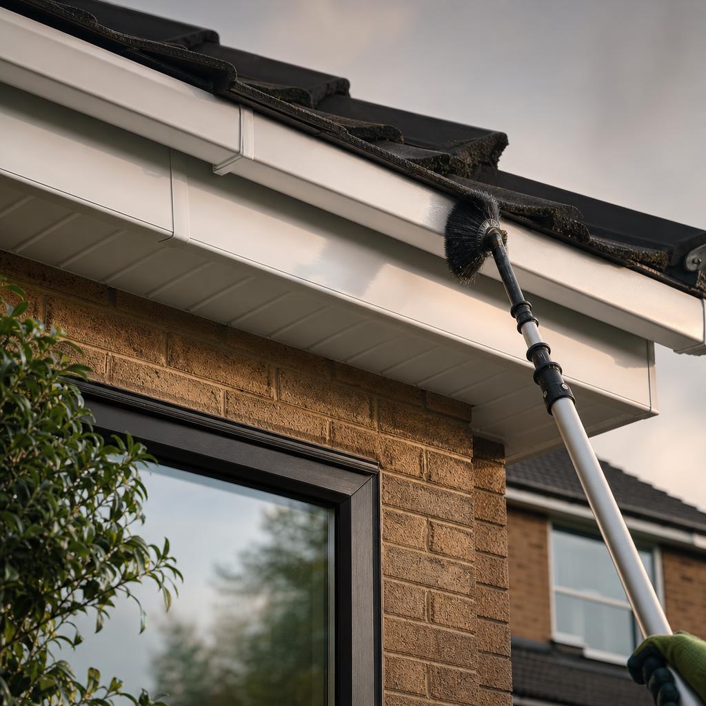 Illustration of fascia and soffit cleaning at a house